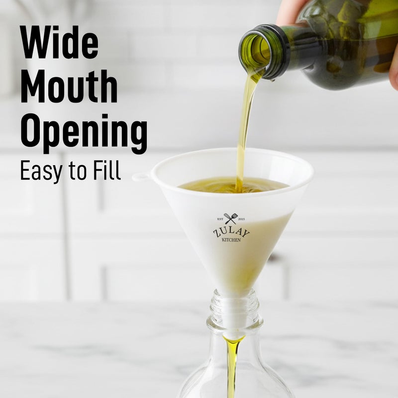 Zulay Kitchen 3-Piece Plastic Funnel Set - Large, Medium, and Small Kitchen Funnels Pouring Spout - for Filling Bottles Water Liquid, Protein Powder, Food Grade Cooking, Drink, Paint, Lotion, Kids - Image 4