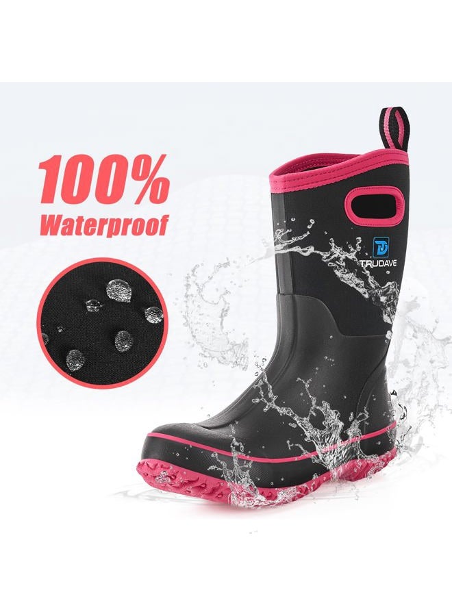 Trudave Rubber Boots for Women, Mid Calf Rain Boots, Womens Waterproof Boots, Neoprene Insulated Outdoor Work Mud Boots for Hunting Farming Gardening Fishing, Size 5-11, Pink, 7 - Image 3