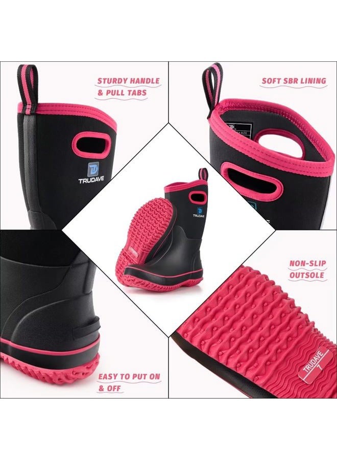 Trudave Rubber Boots for Women, Mid Calf Rain Boots, Womens Waterproof Boots, Neoprene Insulated Outdoor Work Mud Boots for Hunting Farming Gardening Fishing, Size 5-11, Pink, 7 - Image 4