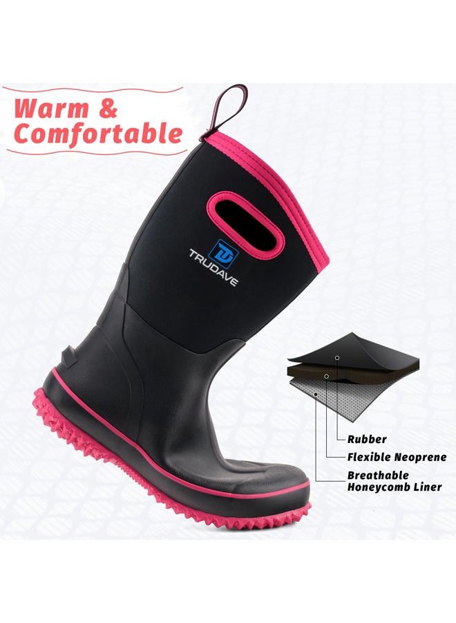 Trudave Rubber Boots for Women, Mid Calf Rain Boots, Womens Waterproof Boots, Neoprene Insulated Outdoor Work Mud Boots for Hunting Farming Gardening Fishing, Size 5-11, Pink, 7 - Image 5