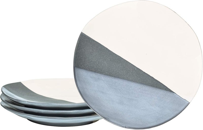 Bosmarlin Stoneware Dinner Plates 85 inches Set of 4 for Salad Pasta Dessert Microwave and Dishwasher Safe Geometric Patter Grey 85 in - Image 1