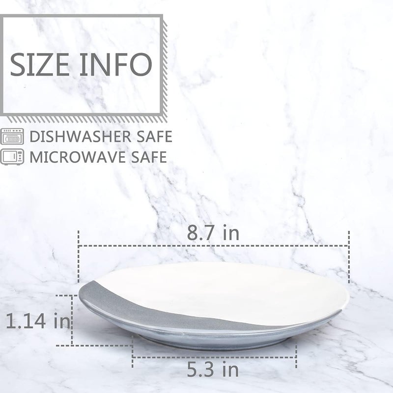 Bosmarlin Stoneware Dinner Plates 85 inches Set of 4 for Salad Pasta Dessert Microwave and Dishwasher Safe Geometric Patter Grey 85 in - Image 2
