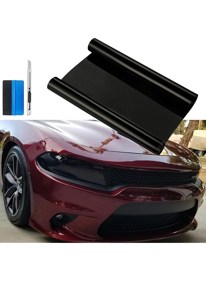Generic 12 By 48 Inches Self Adhesive Auto Car Tint Headlight Taillight Fog Light Vinyl Smoke Film Sheet Sticker Cover (Black)  - Image 1