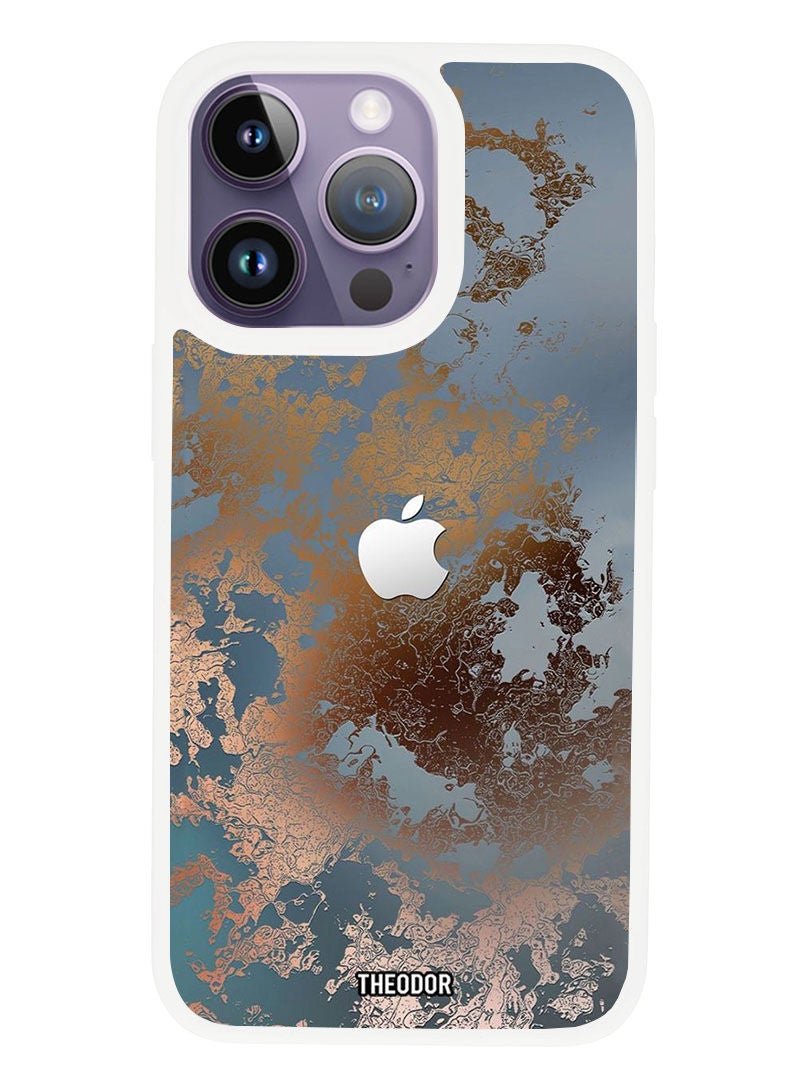 Theodor Protective Case Anti Scratch Shock Proof Cover For APPLE IPHONE 14 PRO MAX Golden Grey Design (White Bumper) - Image 1