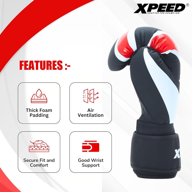 XPEED Boxing Gloves, PU XP401 PMFT Sparring Gloves for Boxing, MMA, Kickboxing, Muay Thai, Excellent Impact Resistance for Men & Women | Foam Padding | Velcro Hook and Loop Closure (14oz, Red) - Image 4