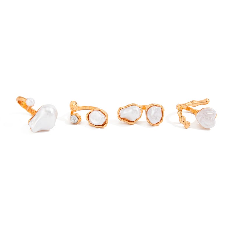 SHIXIN European and American Cross-Border Jewelry Baroque Irregular Pearl Open Ring Set - Ins Style Geometric Rings - Image 5