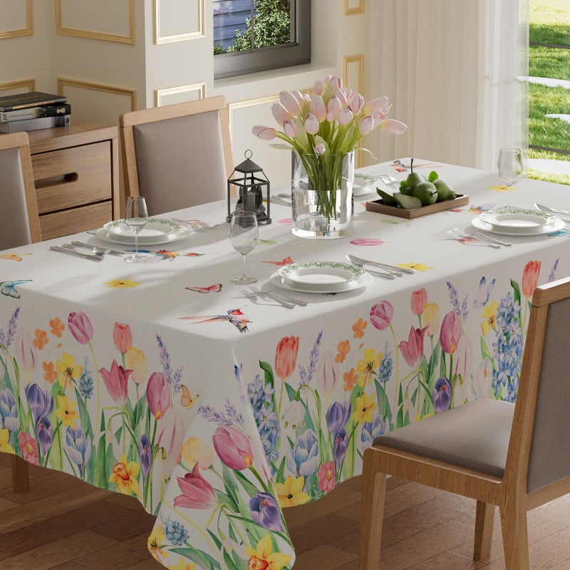 XCHI Wildflowers Tulips Flowers Spring Tablecloth Rectangle Summer Table Cloth Washable Table Covers for Indoor Dining Home Party Decorations 60x84 Inch - Image 1