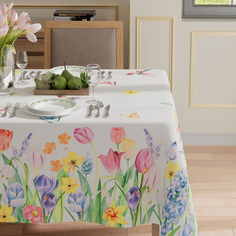 XCHI Wildflowers Tulips Flowers Spring Tablecloth Rectangle Summer Table Cloth Washable Table Covers for Indoor Dining Home Party Decorations 60x84 Inch - Image 2
