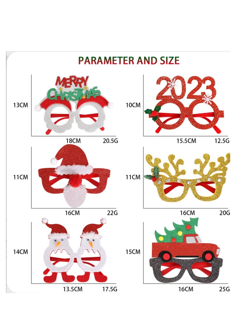 6 PCS Christmas Glasses, Glitter Party Decoration Glasses Frames, Assorted Styles Xmas Eyeglasses Novelty Glasses Frames for Christmas Decoration Eyewear, Kids Holiday Party Supplies  - Image 2