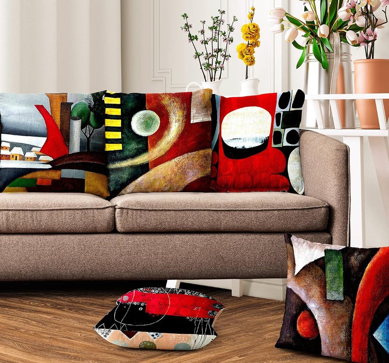 Ultimate Trends Polyester Digital Modern Printed Cushion Cover 16x16 Set of 5 Black Red UTCC1008_ 16
