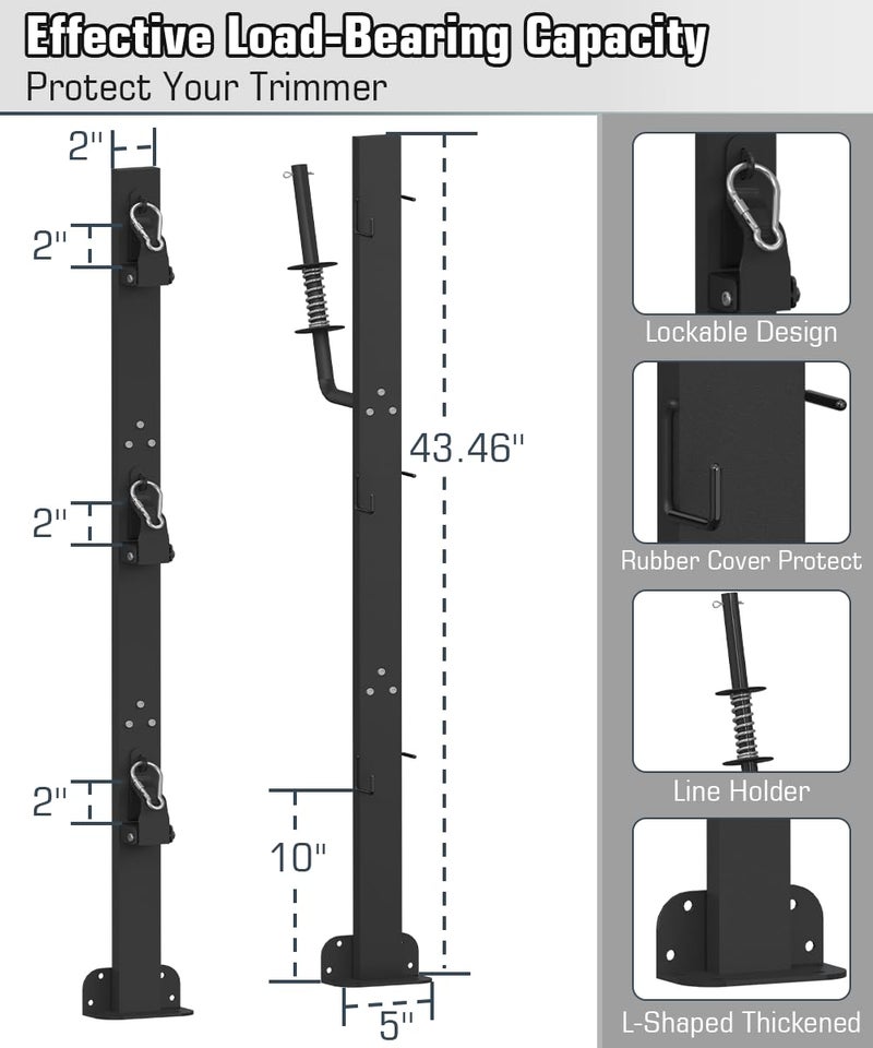 Koutemie 3 Place Weed Eater Rack for Open Trailer, Weedeater Rack with Lockable Hasp Mount on Landscape Trailer Truck, Enclosed Trimmer Rack Carrier with Trim Line Holder for Yard Lawn Tools Equipment - Image 2
