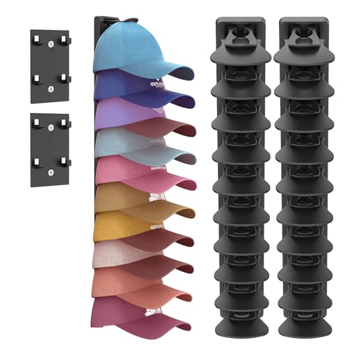 HeQe Hat Organizer for Baseball Caps 2 Pack, Adhesive Hat Rack for Wall, Baseball Cap Organizer (Black) - Image 1
