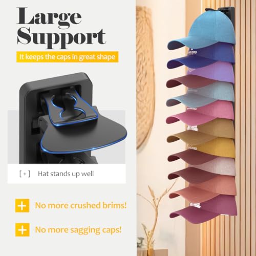 HeQe Hat Organizer for Baseball Caps 2 Pack, Adhesive Hat Rack for Wall, Baseball Cap Organizer (Black) - Image 3