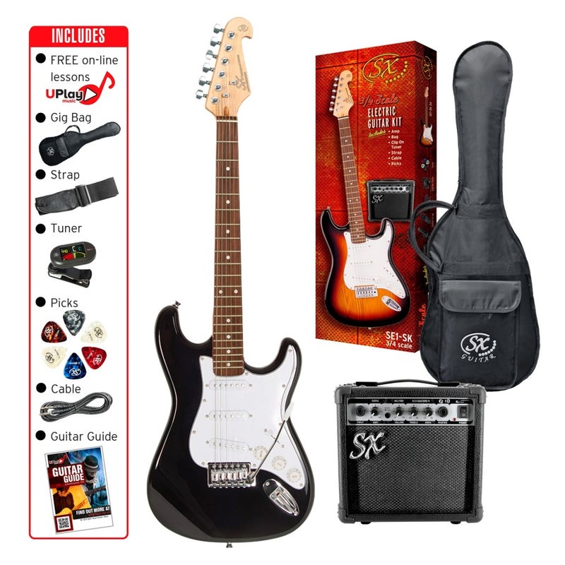 SX Guitar SE1-SK-34-BK Stratocaster 3/4 Electric Package Guitar - Black - Image 1