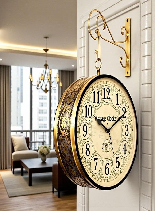 Vintage Clock Handcrafted Double Side Clock / 8 Inch/Brass Colour/Vc-65090 - Analog - Image 1