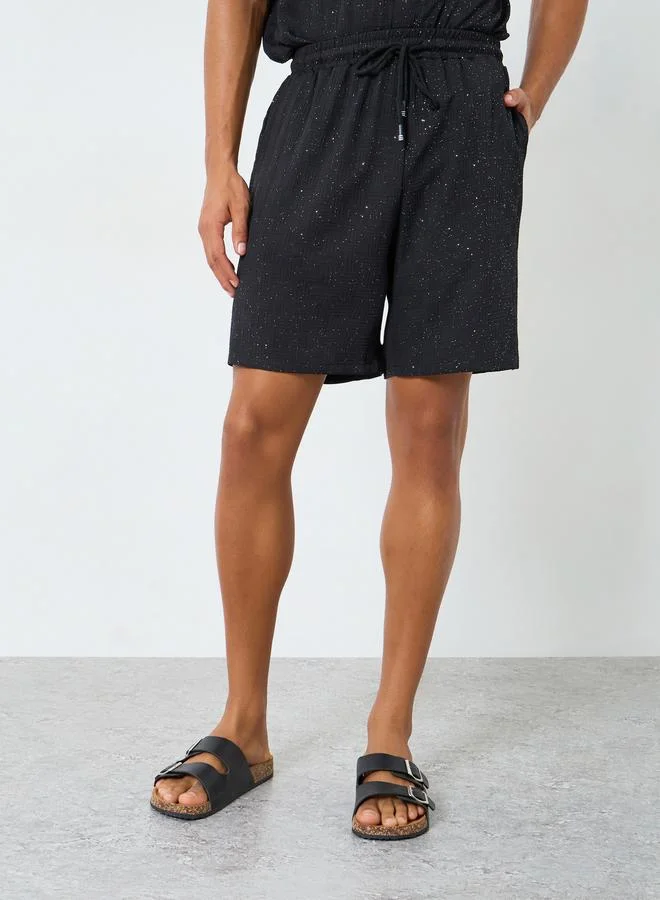 Take Two Men Textured Stand Collar Shirt and Shorts Co-Ords