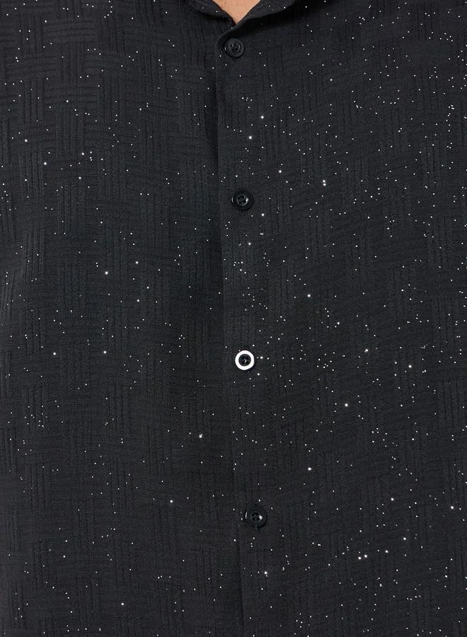 Take Two Men Textured Stand Collar Shirt and Shorts Co-Ords