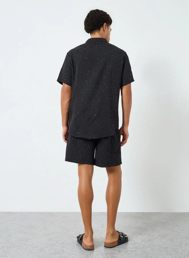 Take Two Men Textured Stand Collar Shirt and Shorts Co-Ords