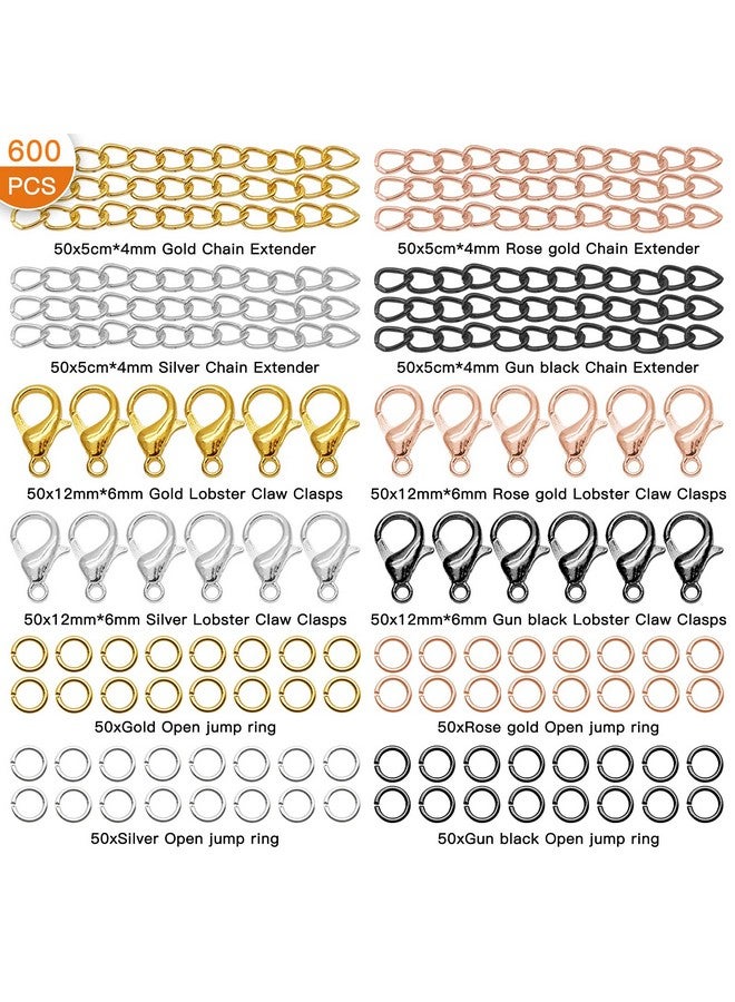 Oubaka 600Pcs Chain Extender Set For Jewelry Making Necklace Bracelet Chain Extender Chain Extension Tails With Lobster Claw Clasps And Open Jump Ring For Necklaces Bracelet Anklets Jewelry Making Supplies - Image 2