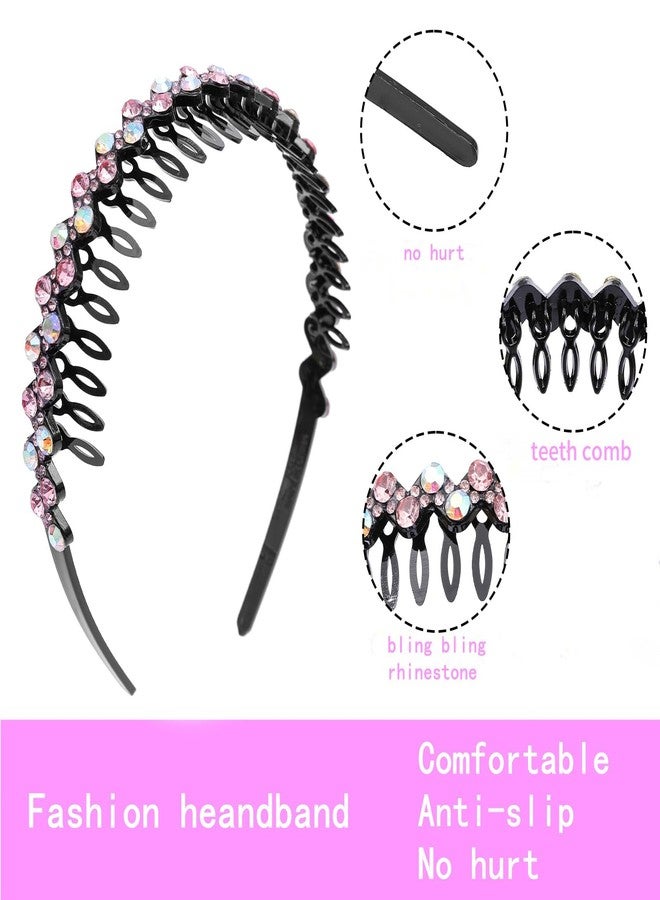 Cutewing Rhinestone Headbands with Teeth Non Slip Tooth Comb Headband Sparkly Crystal Plastic Hairband High Elastic Hair Hoop Hair Accessories for Women Girls with 4PCS - Image 3