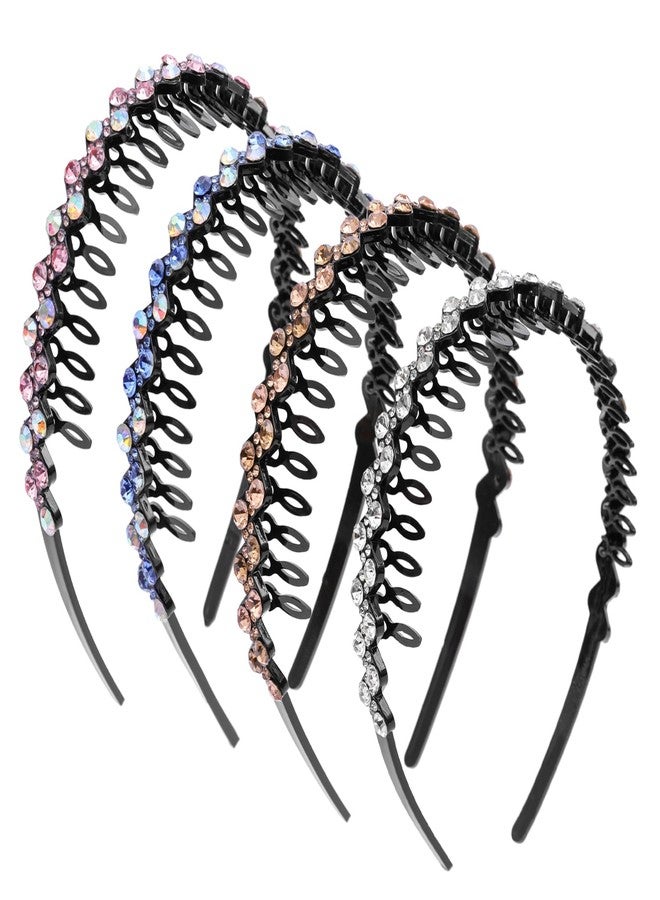 Cutewing Rhinestone Headbands with Teeth Non Slip Tooth Comb Headband Sparkly Crystal Plastic Hairband High Elastic Hair Hoop Hair Accessories for Women Girls with 4PCS - Image 1