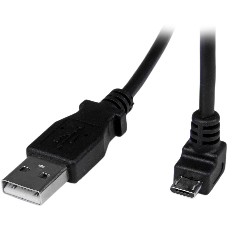 StarTechcom 2m Cord  A to Down Angle Micro B  Down Angled Micro USB Cable  1x USB A M 1x USB Micro B M  Black USBAUB2MD 2m  6 Feet - Image 1