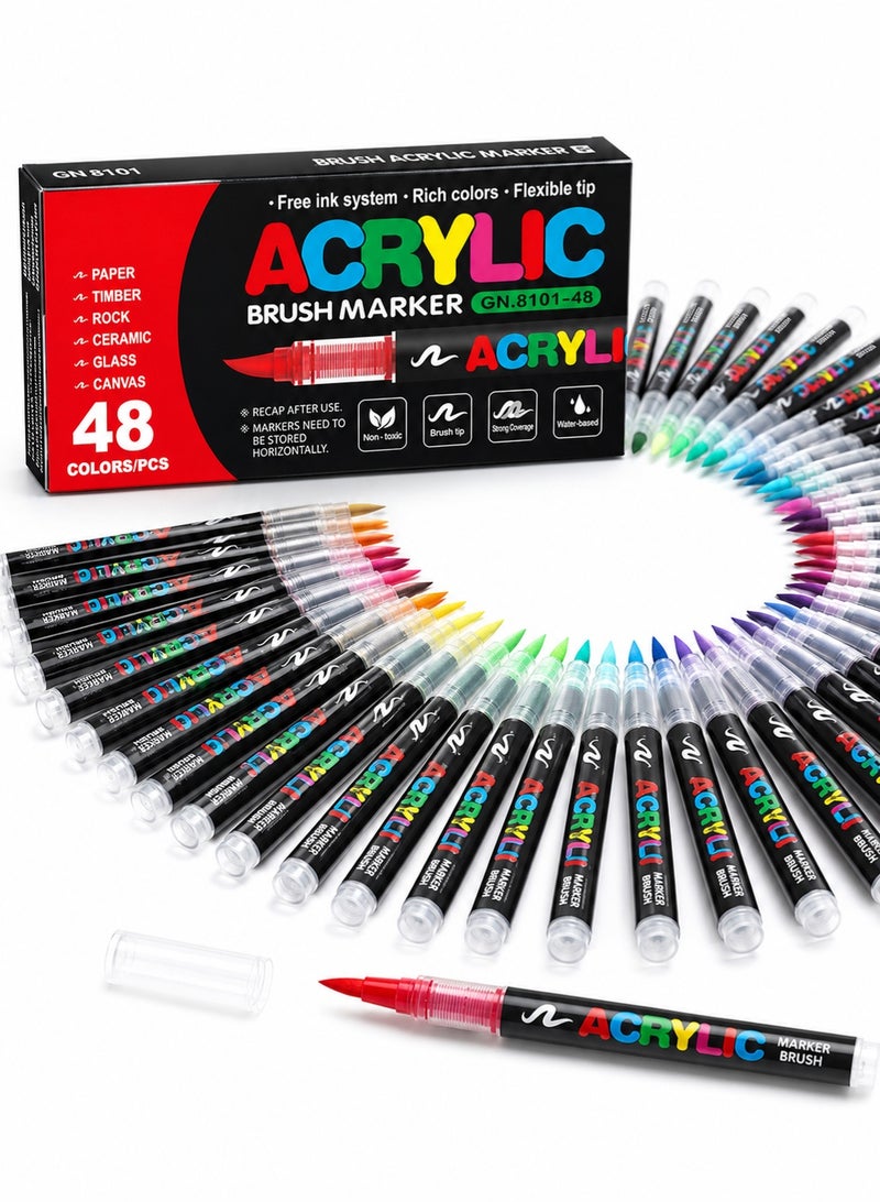 CHU DAI 48 Colors Paint Marker Set , Paint for Fabric, Rock, Wood, Glass, Ceramic, Canvas & Paper, Vibrant Water-Based Paint Pens for Artists, Kids, Students, DIY Crafts and Gifts - Image 1