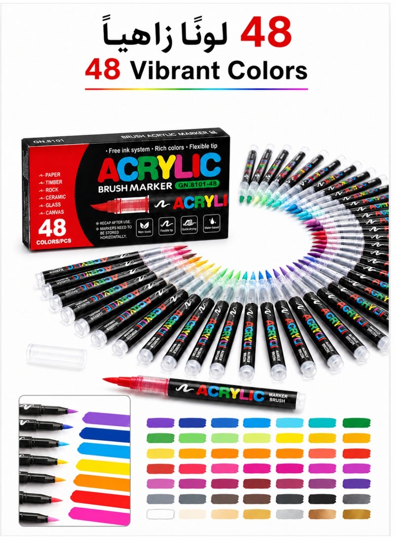 CHU DAI 48 Colors Paint Marker Set , Paint for Fabric, Rock, Wood, Glass, Ceramic, Canvas & Paper, Vibrant Water-Based Paint Pens for Artists, Kids, Students, DIY Crafts and Gifts - Image 2