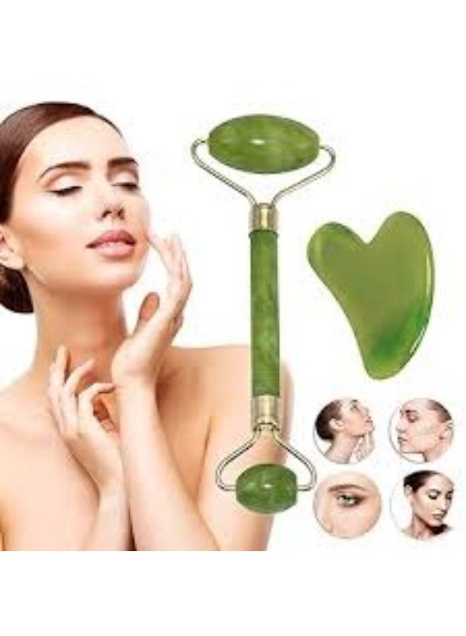 Jade Roller Anti-Aging Massager and Gua Sha Facial Tool - Multicolor - Image 3