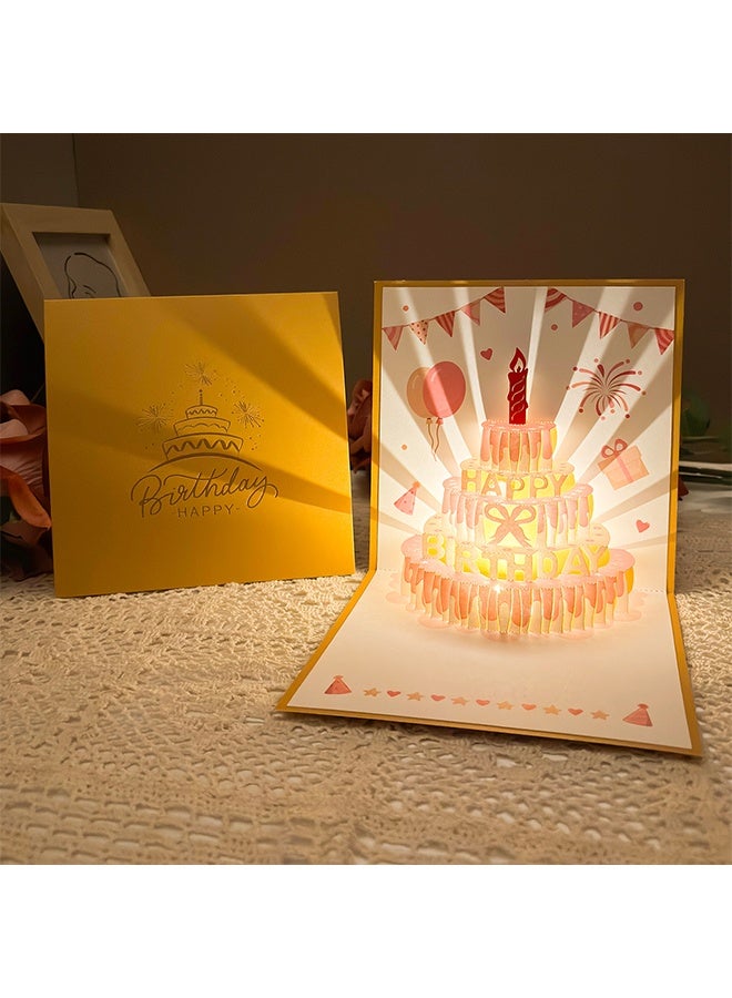 ليمون بطاقات عيد ميلاد ثلاثية الأبعاد، بطاقة كعكة عيد ميلاد بإضاءة LED دافئة، بطاقات تهنئة موسيقية، هدية للأم والزوجة والأخت والبنت. - Image 1