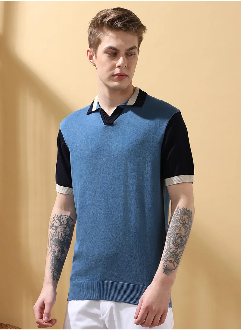 Dennis Lingo Men's Steller 100% Cotton Colour Blocked Regular Fit T-Shirt