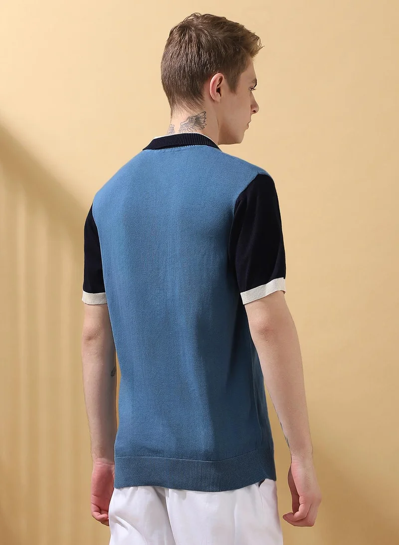 Dennis Lingo Men's Steller 100% Cotton Colour Blocked Regular Fit T-Shirt