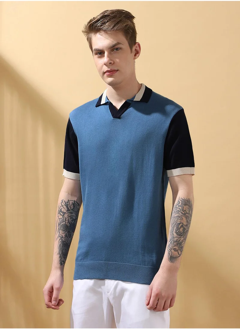 Dennis Lingo Men's Steller 100% Cotton Colour Blocked Regular Fit T-Shirt