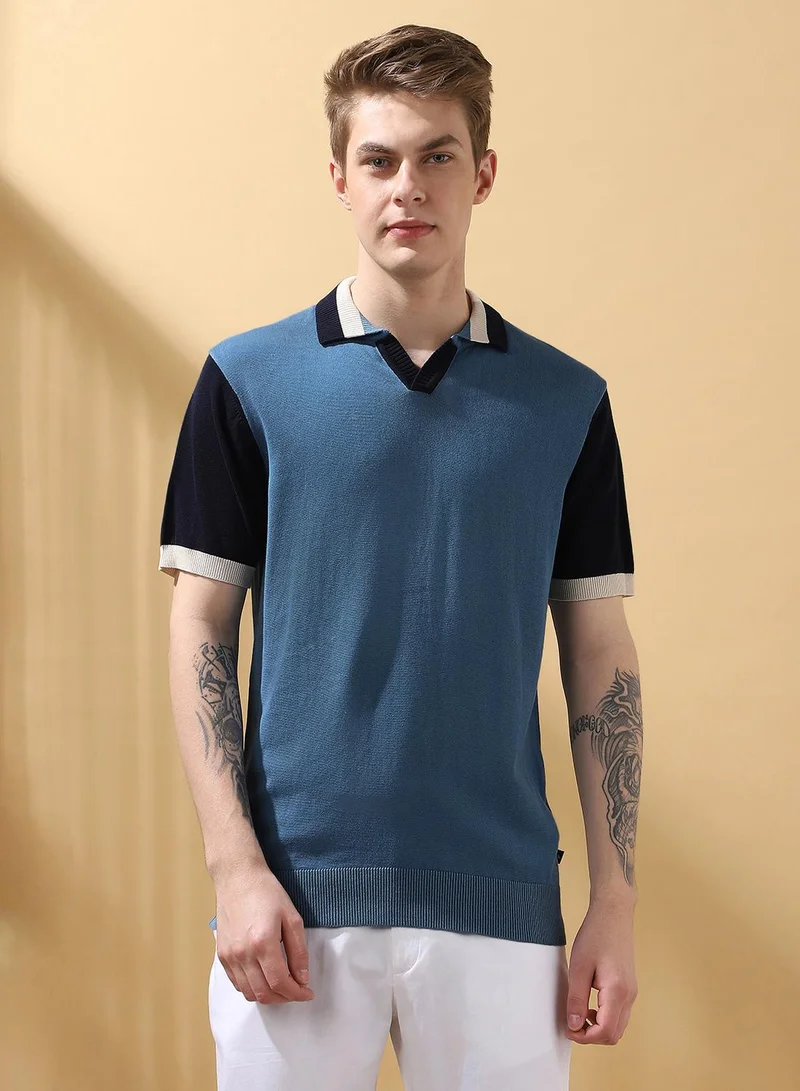 Dennis Lingo Men's Steller 100% Cotton Colour Blocked Regular Fit T-Shirt