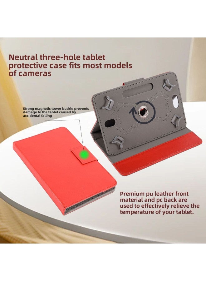 Universal 360 ° Three-hole Rotating Magnetic Tape Tablet PC Protective Cover Built-in Top Sticker LOGO-Color:Red-Applicable Models:8inch - Image 4