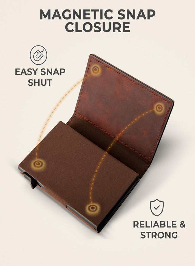 TopMost Genuine Leather Pop Up Wallet for Men, Credit Card Holder, RFID Blocking Ridge Wallets for Men with ID Window, Slim, Minimalist, 5-9 Card Capacity & Cash Slot, Brown - Image 5