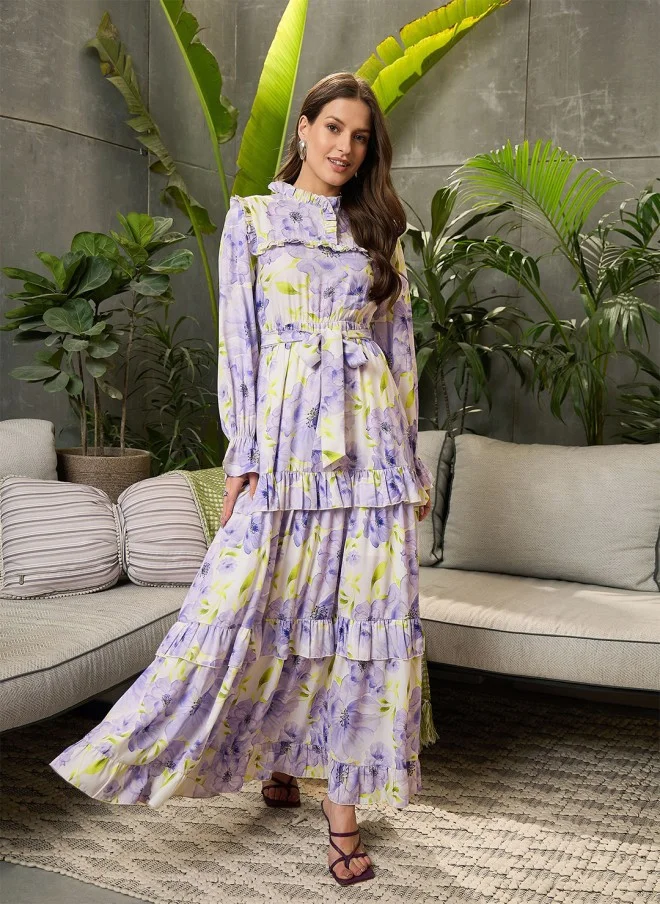 ساسافراس Floral Print Georgette Maxi Dress for Women
