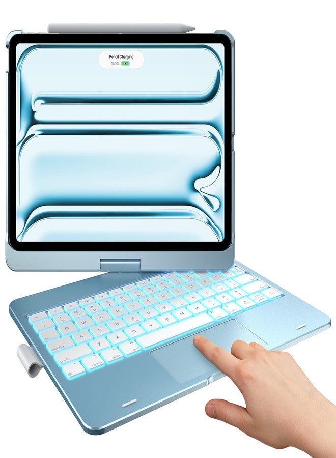 typecase غطاء لوحة مفاتيح تايب كيس تاتش لجهاز آيباد برو 11 بوصة (M5/M4، 2025/2024)، لوحة مفاتيح لاسلكية بإضاءة خلفية بـ 11 لونًا، غطاء حماية قابل للدوران 360 درجة مع حامل قلم، لوحة لمس متعددة اللمس، أزرق فاتح - Image 1