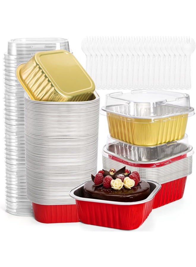 ZEAYEA 60 Pack 300 ml Aluminum Foil Baking Cups with Lids, Disposable Foil Ramekins Cupcake Containers, Cupcake Muffin Liners Cups for Wedding Christmas Birthday Party - Image 1