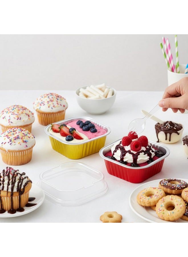 ZEAYEA 60 Pack 300 ml Aluminum Foil Baking Cups with Lids, Disposable Foil Ramekins Cupcake Containers, Cupcake Muffin Liners Cups for Wedding Christmas Birthday Party - Image 5