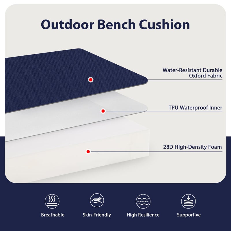 Favoyard Outdoor Bench Cushion 42 x 18 Inch Waterproof Patio Furniture Cushions 3-Year Color Fastness Garden Sofa Settee Couch Swing Pads with Handle and Adjustable Straps, Blue - Image 2