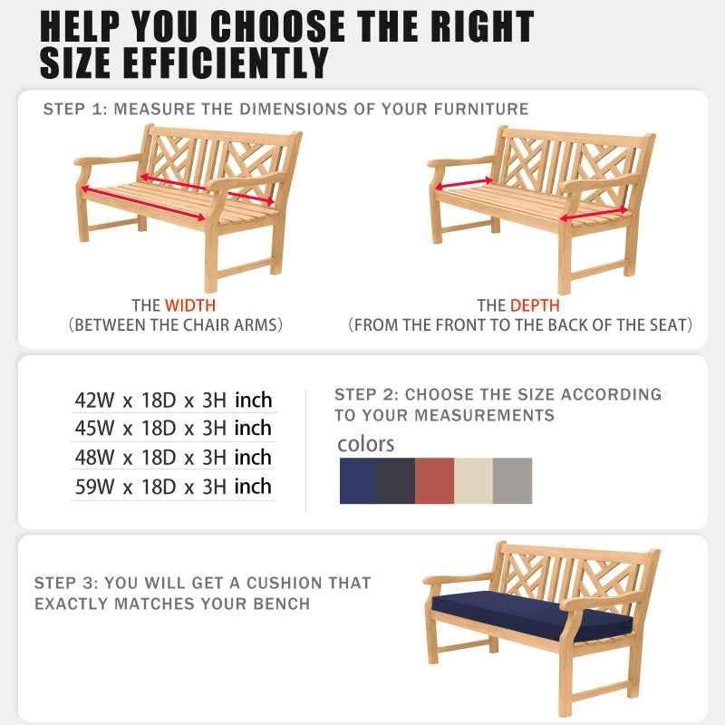 Favoyard Outdoor Bench Cushion 42 x 18 Inch Waterproof Patio Furniture Cushions 3-Year Color Fastness Garden Sofa Settee Couch Swing Pads with Handle and Adjustable Straps, Blue - Image 5