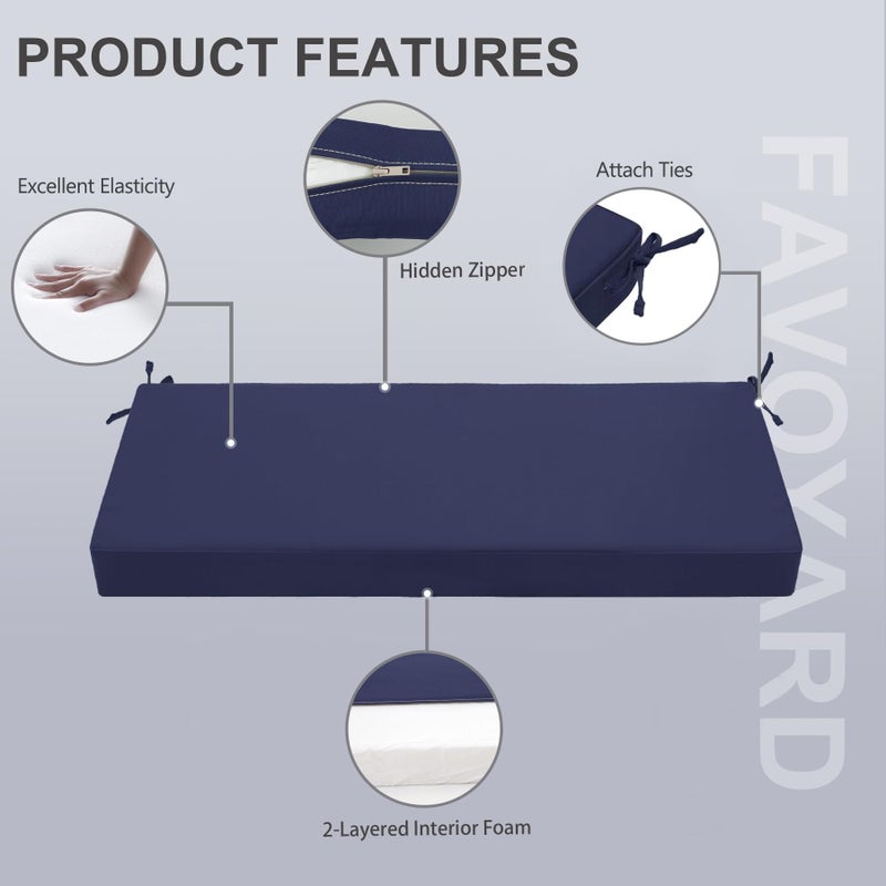 Favoyard Outdoor Bench Cushion 42 x 18 Inch Waterproof Patio Furniture Cushions 3-Year Color Fastness Garden Sofa Settee Couch Swing Pads with Handle and Adjustable Straps, Blue - Image 4