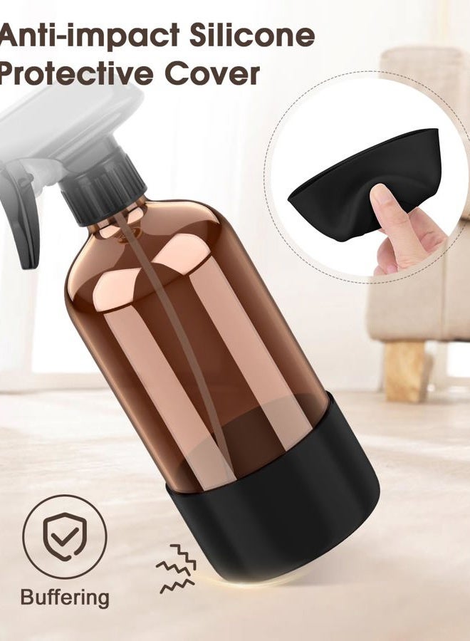 Bontip Glass Spray Bottle with Silicone Sleeve Protection, Amber Glass Spray Bottle Set for Window Cleaner Aromatherapy Facial Hydration Watering Flowers Hair Care 2 Pack/16 oz, Black & White, 16 - Image 4