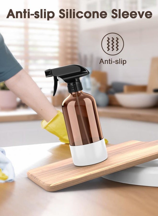 Bontip Glass Spray Bottle with Silicone Sleeve Protection, Amber Glass Spray Bottle Set for Window Cleaner Aromatherapy Facial Hydration Watering Flowers Hair Care 2 Pack/16 oz, Black & White, 16 - Image 5