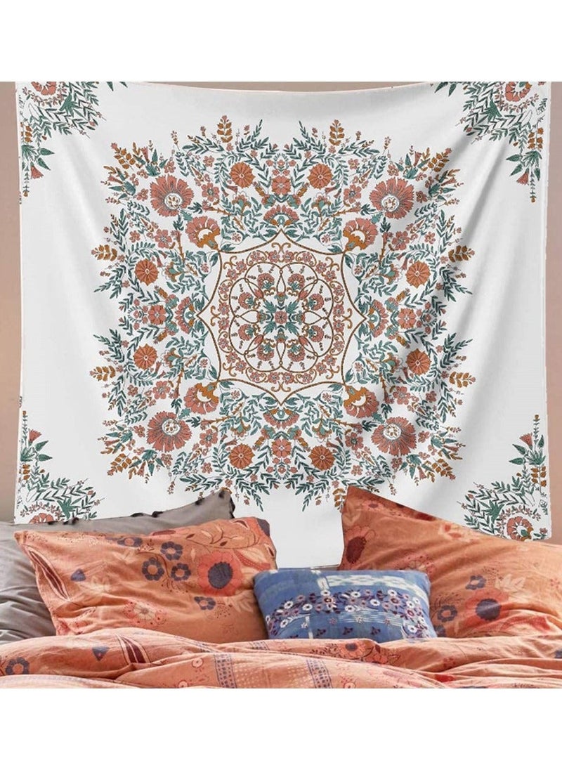 Generic White Bohemian Tapestry Wall Hanging, Mandala Floral Medallion Hippie Tapestry, Light Brown Aesthetic Wreath Design, Cream Wall Decor Blanket for Bedroom Home Dorm  - Image 2