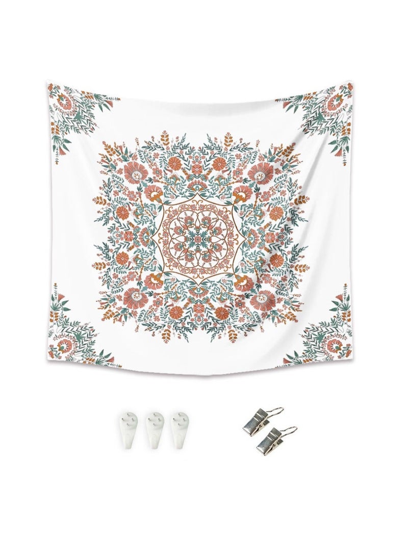Generic White Bohemian Tapestry Wall Hanging, Mandala Floral Medallion Hippie Tapestry, Light Brown Aesthetic Wreath Design, Cream Wall Decor Blanket for Bedroom Home Dorm  - Image 3