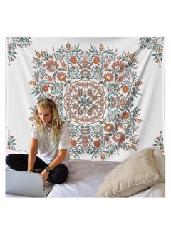 Generic White Bohemian Tapestry Wall Hanging, Mandala Floral Medallion Hippie Tapestry, Light Brown Aesthetic Wreath Design, Cream Wall Decor Blanket for Bedroom Home Dorm  - Image 4