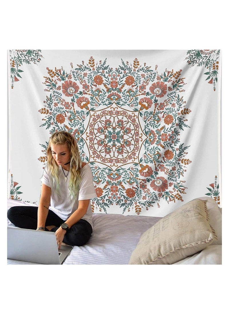 Generic White Bohemian Tapestry Wall Hanging, Mandala Floral Medallion Hippie Tapestry, Light Brown Aesthetic Wreath Design, Cream Wall Decor Blanket for Bedroom Home Dorm  - Image 4