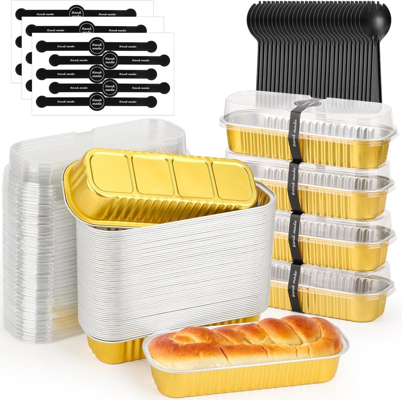 selizo 60 Pack 6.8oz Mini Loaf Baking Cake Pans with Lids, Rectangle Disposable Aluminum Foil Loaf Baking Pans, Small Baking Cake Tins Cup Cake Containers for Individual Cakes (Gold) - Image 1